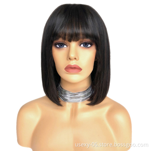 Vendor wholesale short bob Wigs with bangs machine made non lace cuticle aligned virgin brazilian human hair wigs